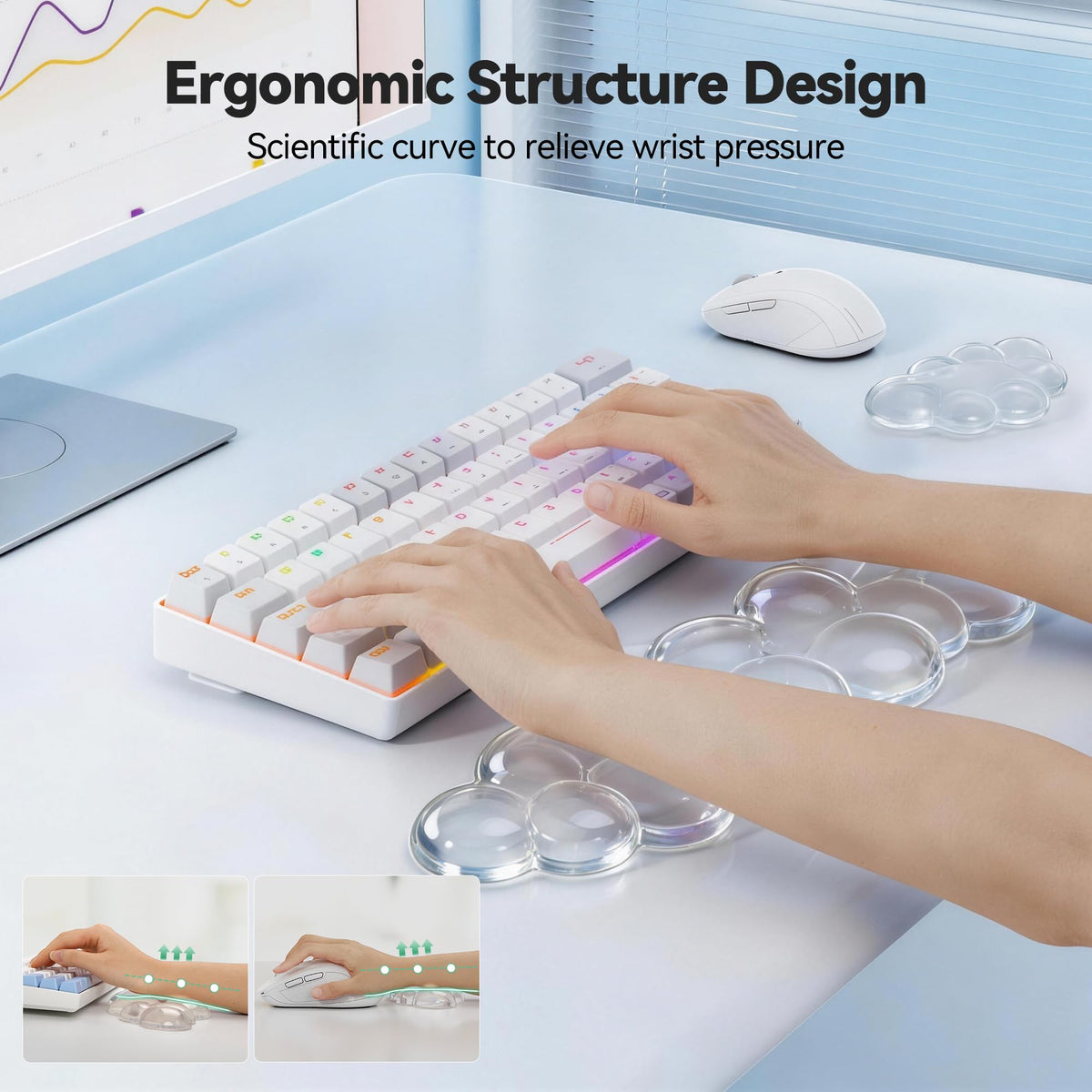 TECKNET Gel Cloud Wrist Rest Set, Cloud Wrist Rest with Non-Slip Base, Clear Wrist Pad for Keyboard