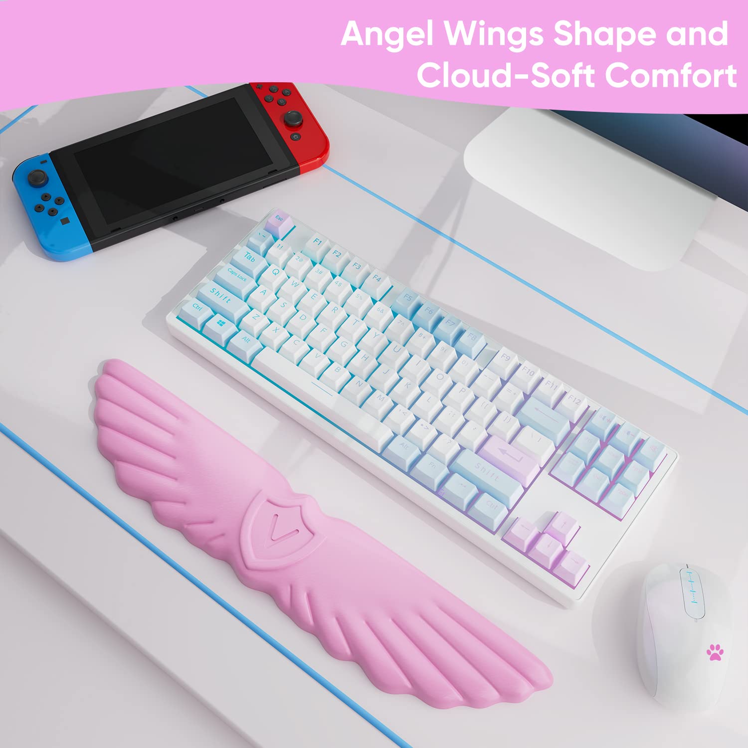 Sushret Angel Wing Cloud Keyboard Wrist Rest, Soft Leather Memory Foam Keyboard Wrist Support for