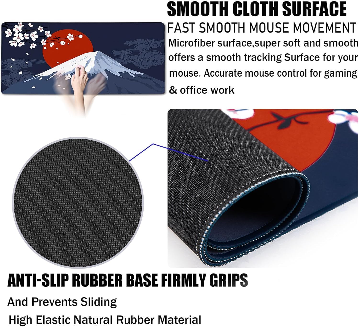 Japanese Mt Fuji Gaming Pad, Large Mouse Pad for Gamer, Durable 35.4"x15.7" Extended Mousepad with