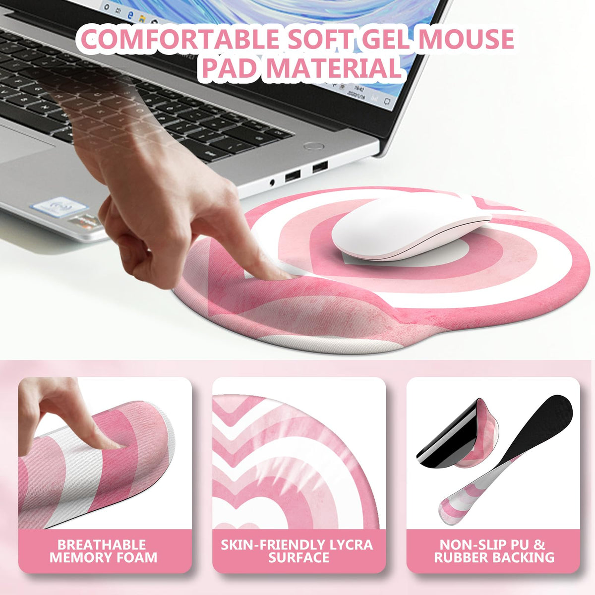 iLeadon Pink Desk Mat Set, 4in1 Mouse Pad Set with Wrist Rest