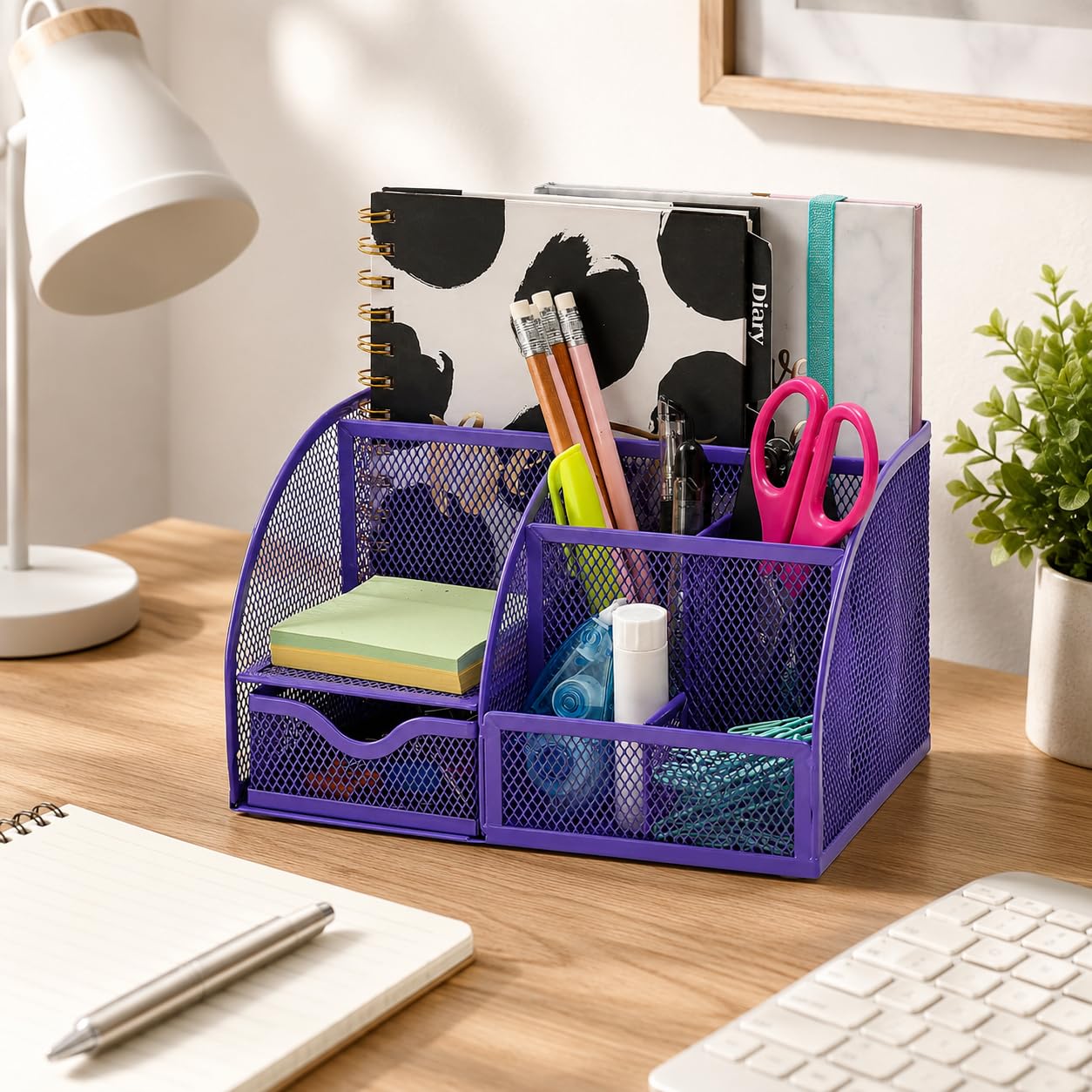 Exerz Metal Mesh Desk Organizer 7 Compartments Drawer Tidy Caddy Purple