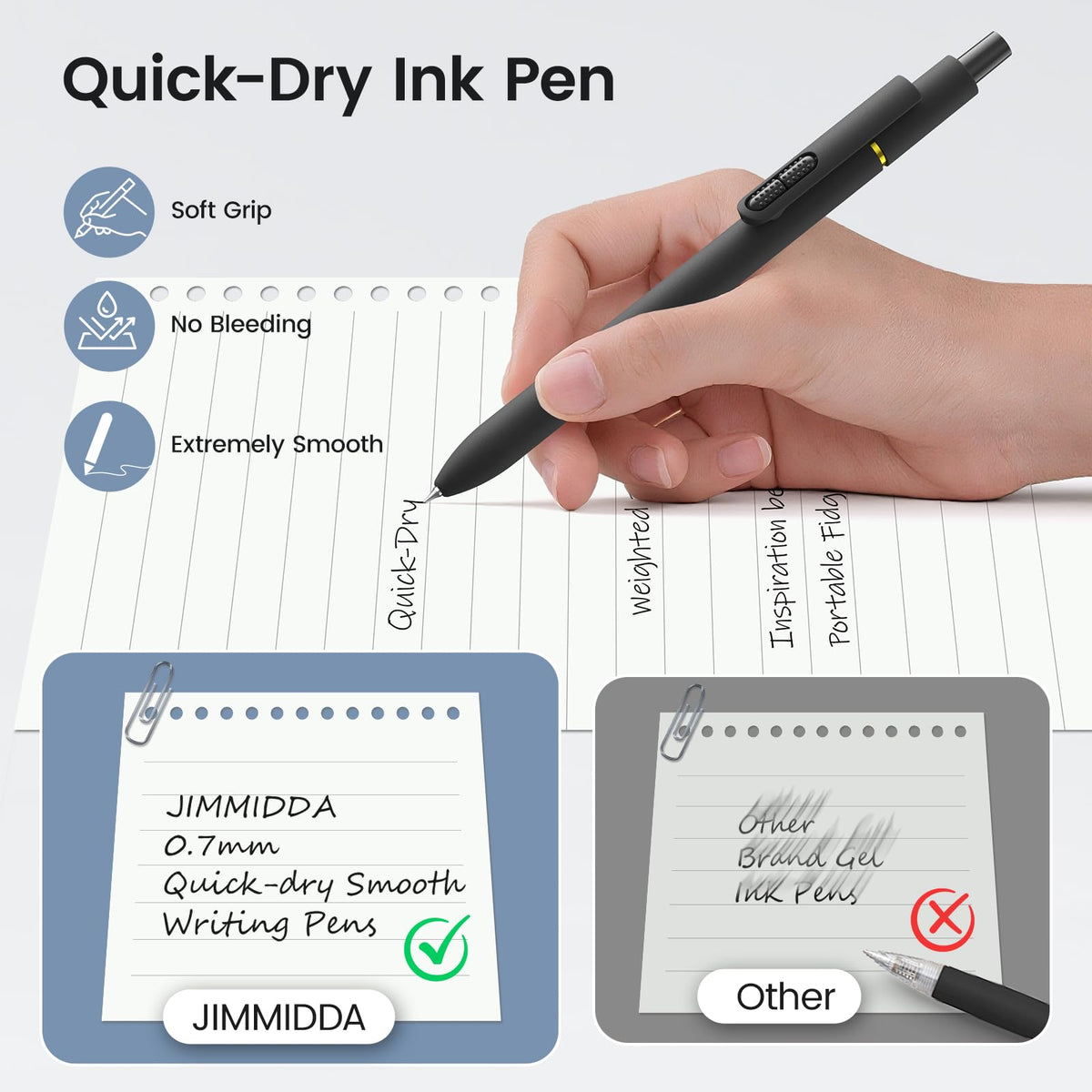 JIMMIDDA 16 Pack Gel Pens, Black Ink Quick-Drying No Smudge with Fidget