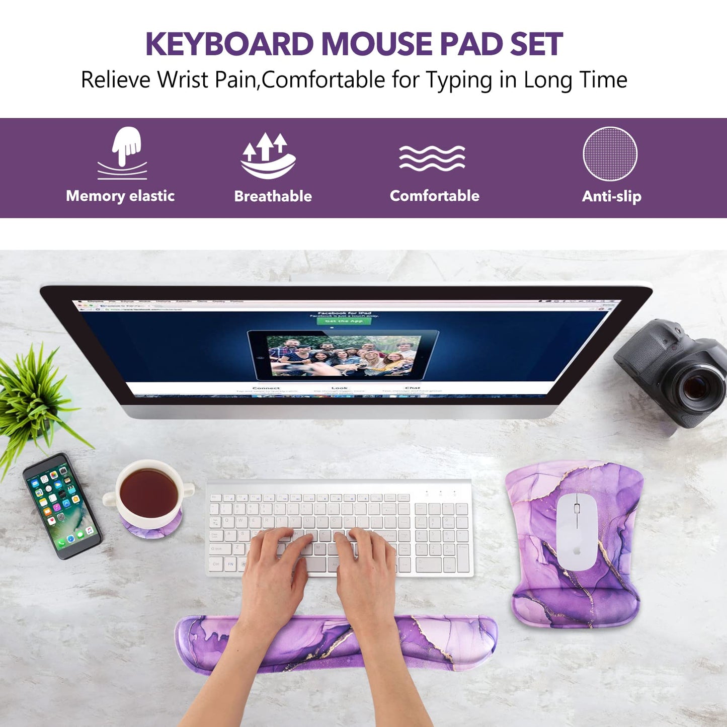 AIMSA Ergonomic Keyboard Wrist Rest and Mouse Pad with Wrist Support Set, Memory Foam Non-Slip