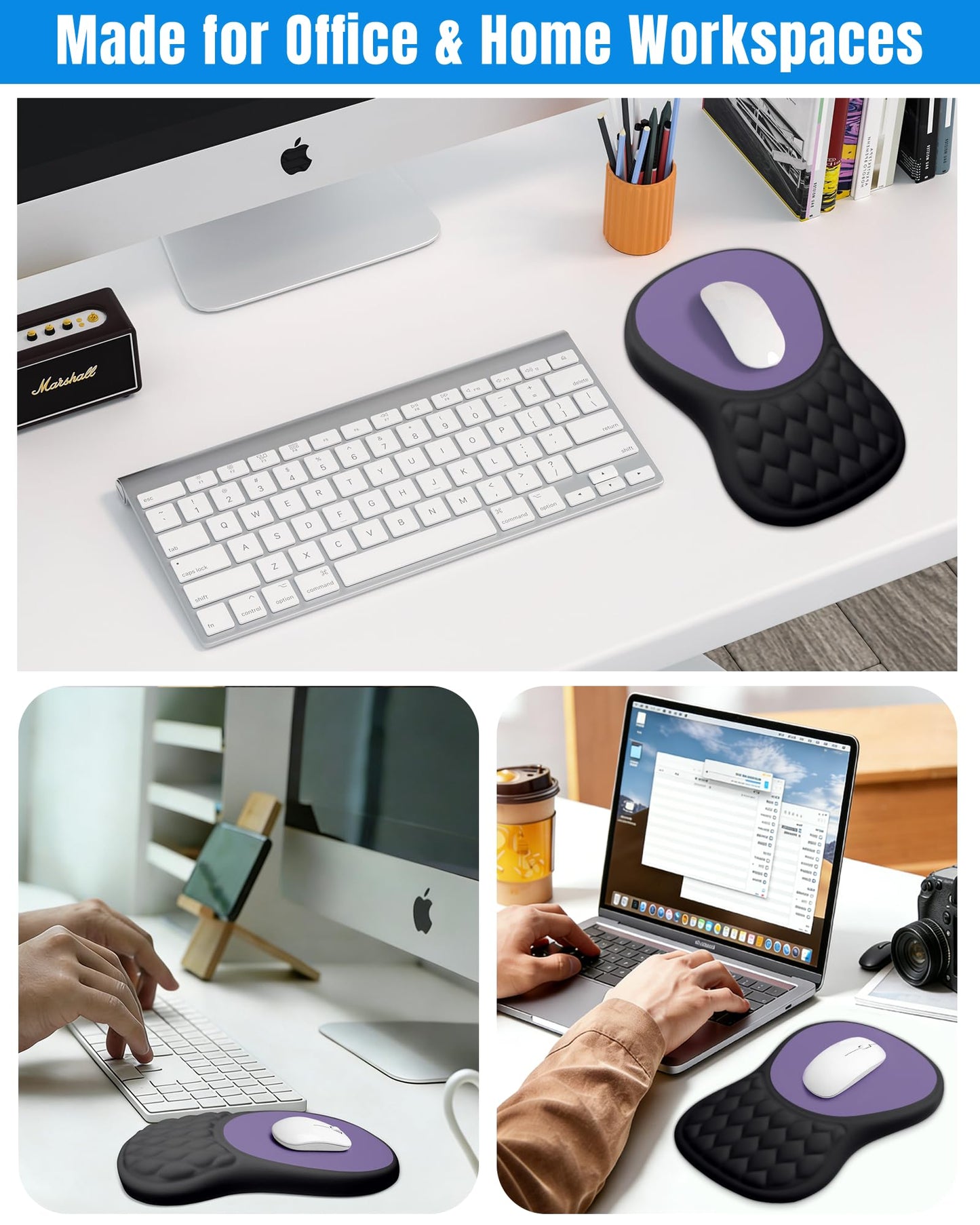 Ergonomic Mouse Pad with Sloped Memory Foam Wrist Rest, Black&Purple