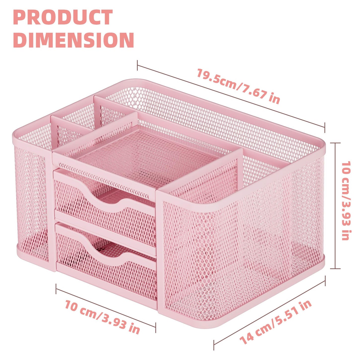 Marbrasse Mesh Desk Organizer, Pen Organizer with 2 Drawer, Multi-Functional Pencil Holder, Desk