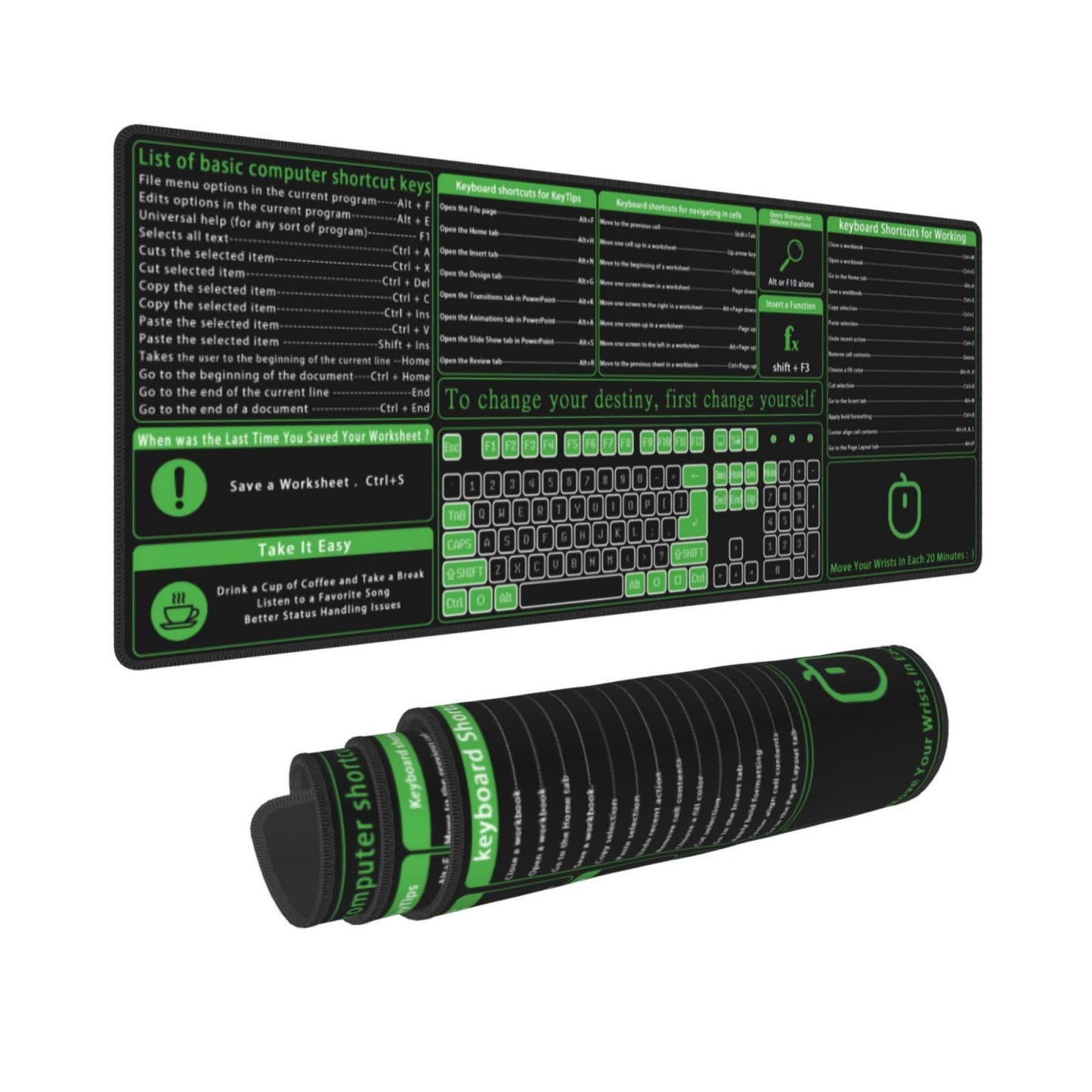 Large Excel Shortcut Key Office Computer Sheet Power Point Command Shortcuts Keys Green Gaming