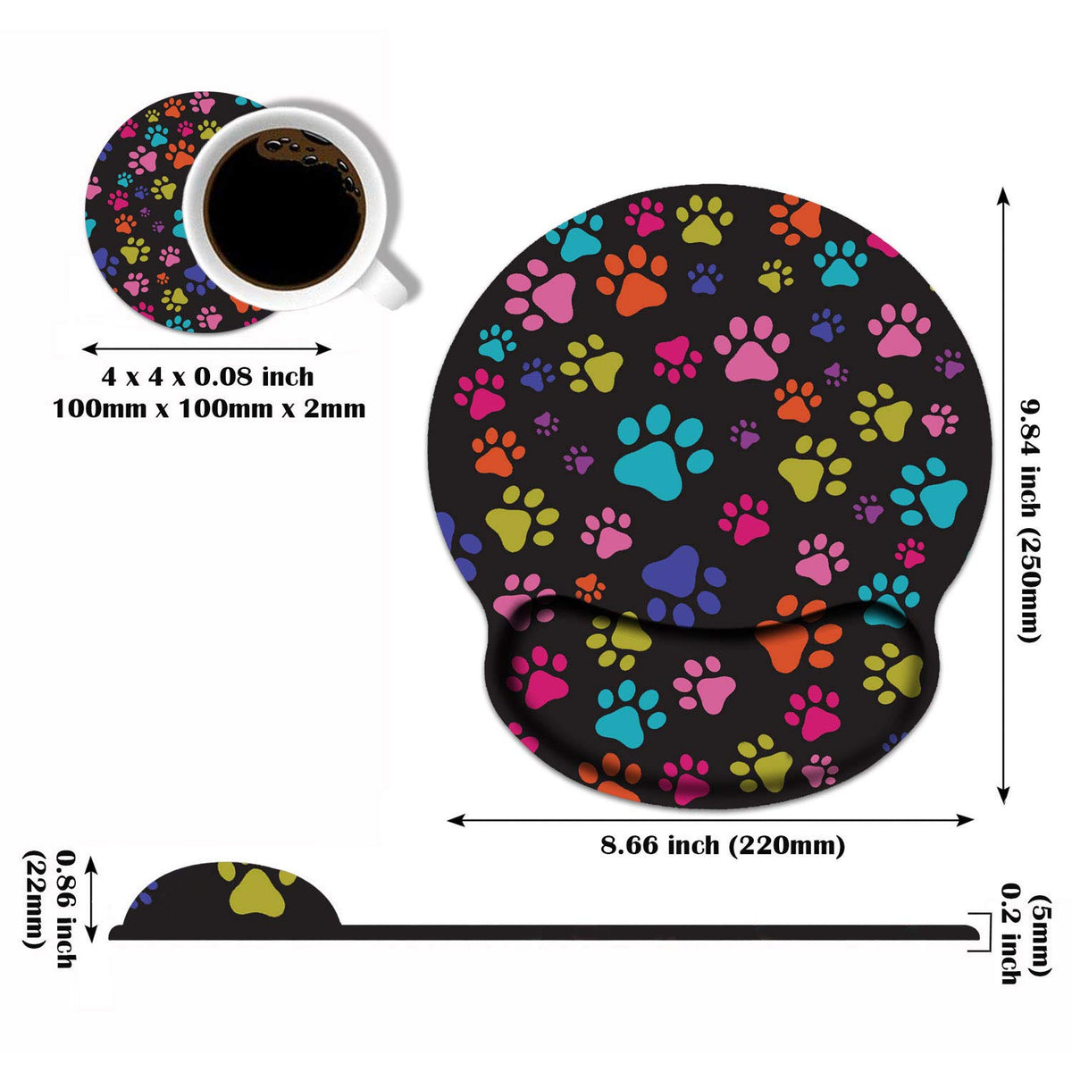BWOOLL Ergonomic Mouse Pad Wrist Support and Coasters Set, Cute Wrist Rest Pad with Non-Slip PU