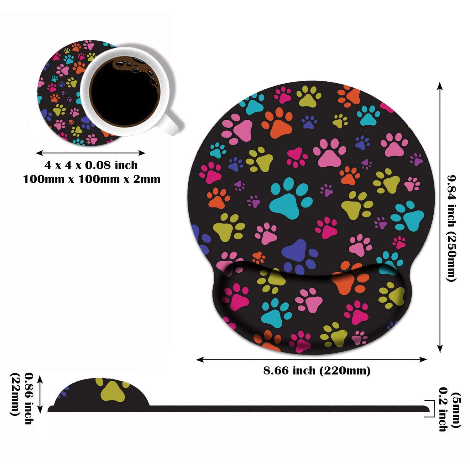 BWOOLL Ergonomic Mouse Pad Wrist Support and Coasters Set, Cute Wrist Rest Pad with Non-Slip PU