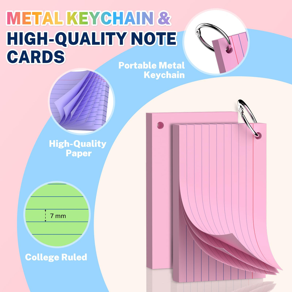 600 Pcs Index Cards 3x5, Colored Index Cards With Ring 6 Colors Flashcards