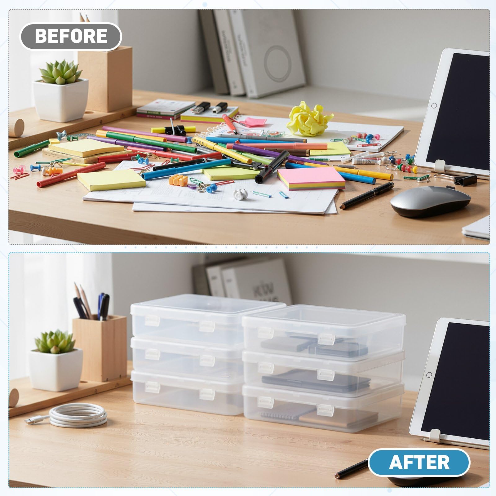 Jetec 6 Pieces Small Clear Plastic Storage Box, 5.9 x 5.9 x 1.5 Inch