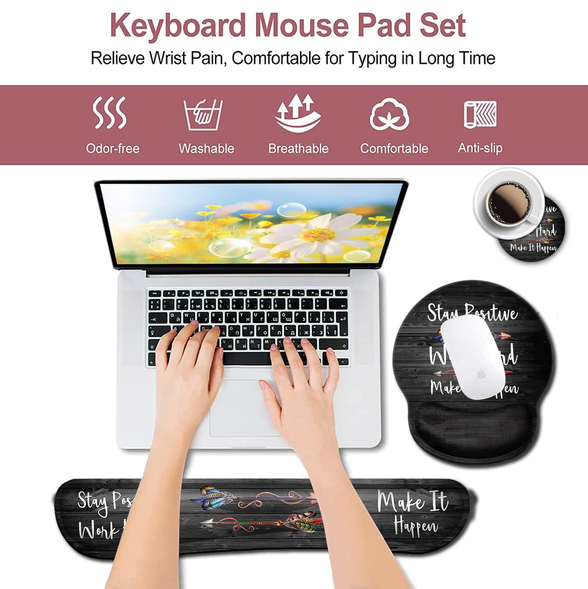 Ergonomic Mouse Pad with Gel Wrist Rest Support,Non-Slip PU Base for Computer Laptop Home Office