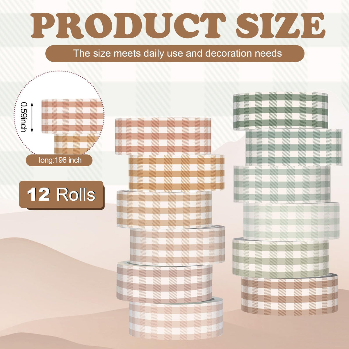 YooNotee 12 Rolls Floral Washi Tape Set,Boho,Gingham Plaid