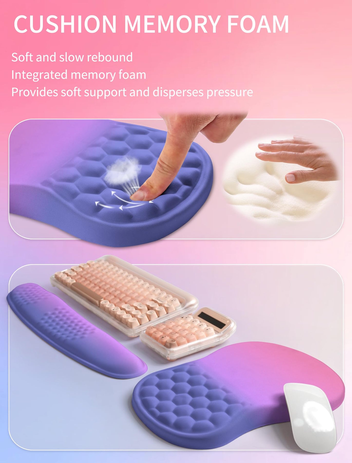 Hokafenle 2in1 Combination, Wave Keyboard Wrist Rest and Ergonomic Curvature Mouse Pad Wrist