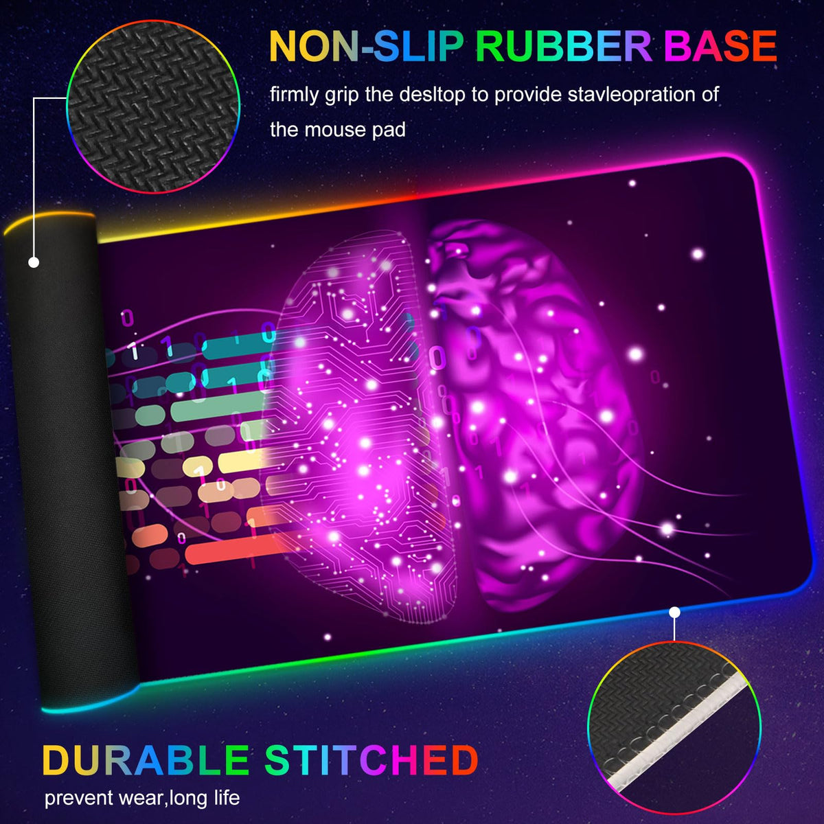 ARTSO Purple RGB Gaming Mouse Pad, XXL Large Extended Glowing Led Keyboard Mat, Cool Mouse pad Desk
