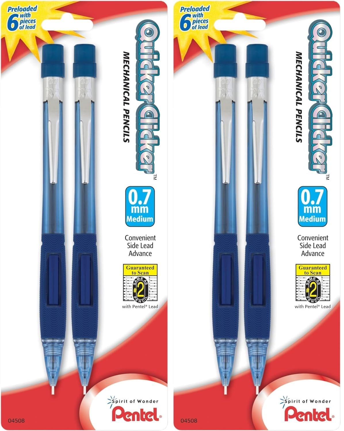 Pentel® Quicker Clicker™ Automatic Pencils, 0.7 mm, Blue Barrel, Pack of 2 Pencils- Pack of 2