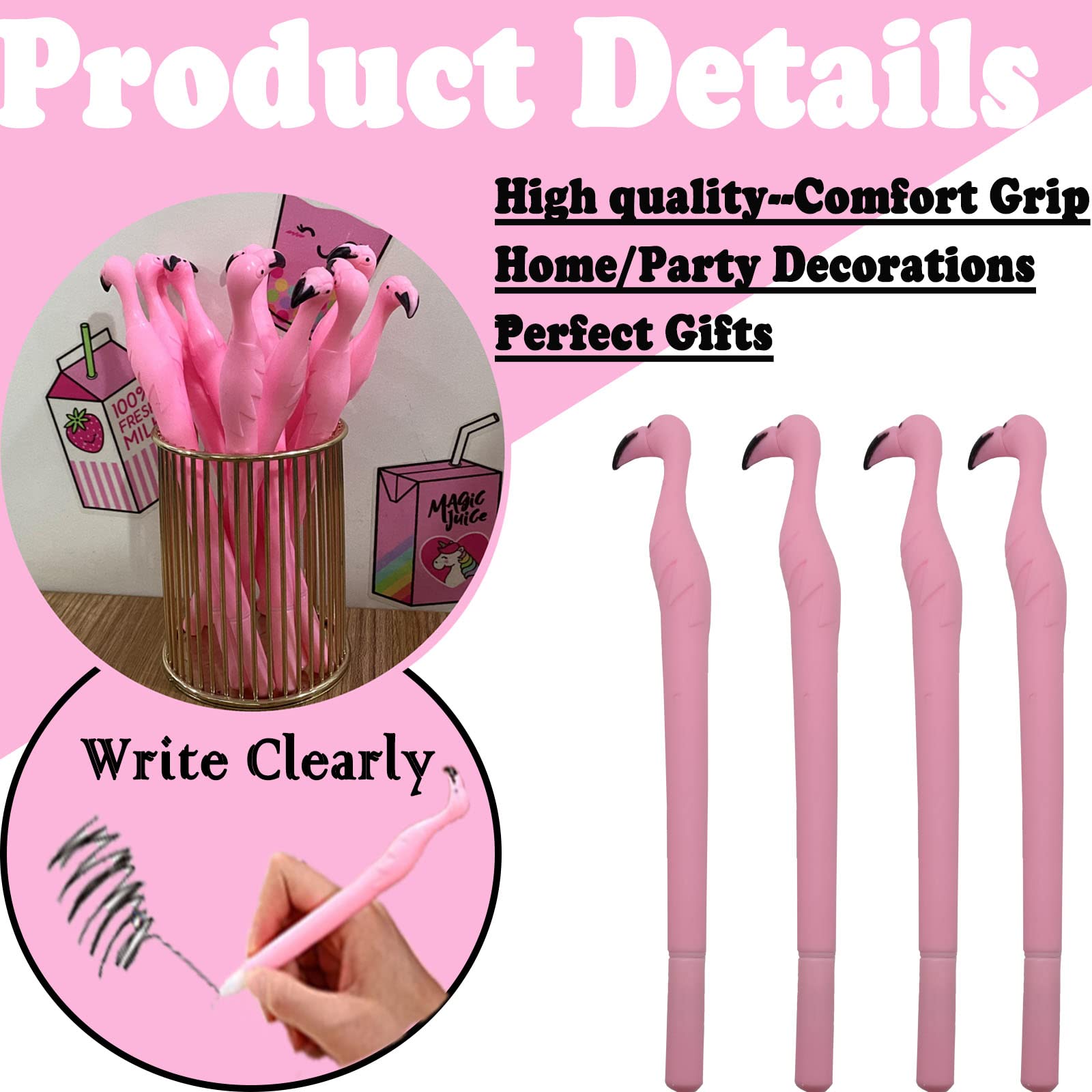 40PCS Pink Flamingo Gel Pens Flamingo Themed Party Favors Decorations