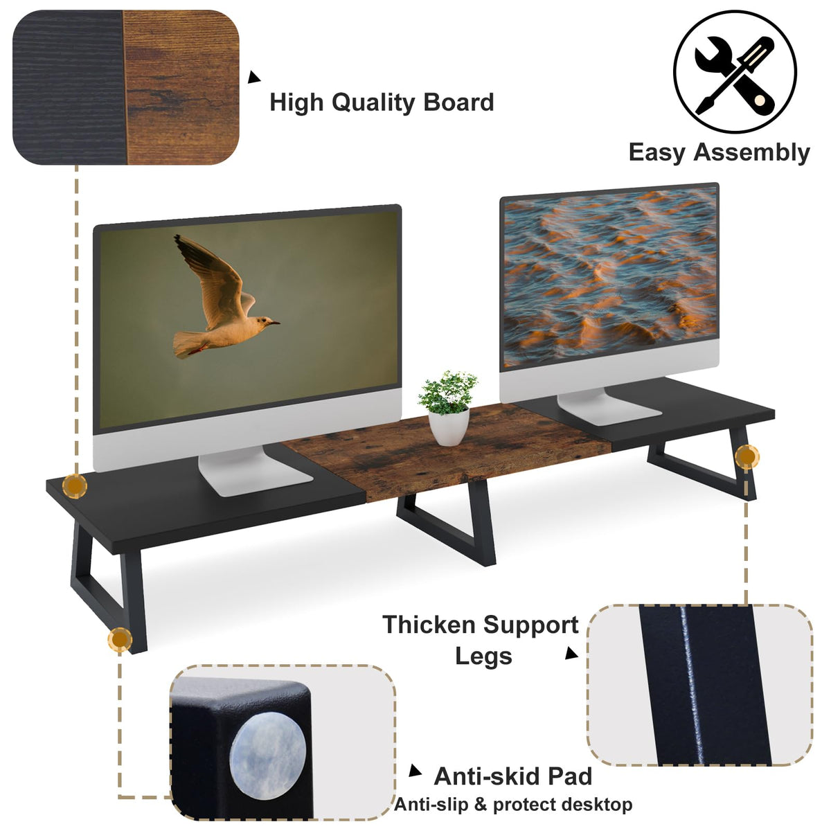 TEAMIX 42 inch Large Dual Monitor Riser, Desk Organizer Stand for TV Laptop