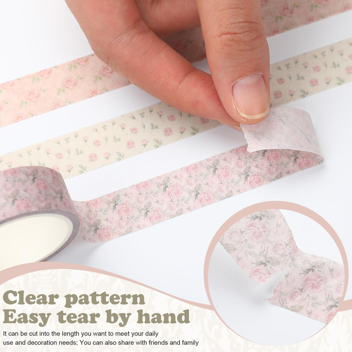 YooNotee 12 Rolls Floral Washi Tape Set,Dusty Pink,Rose