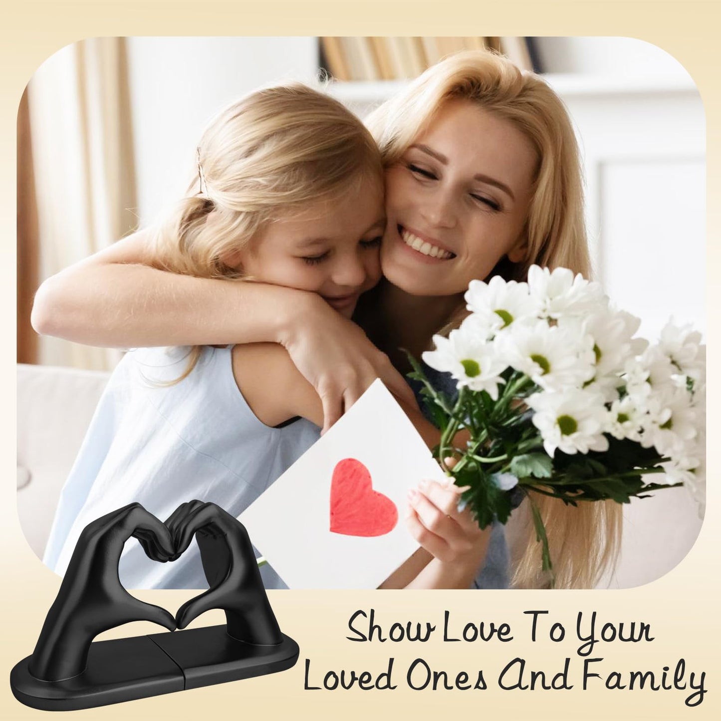 Black Decorative Bookends for Shelves, Heart Hands Book Ends Sculpture Aesthetic Decor for Bedroom