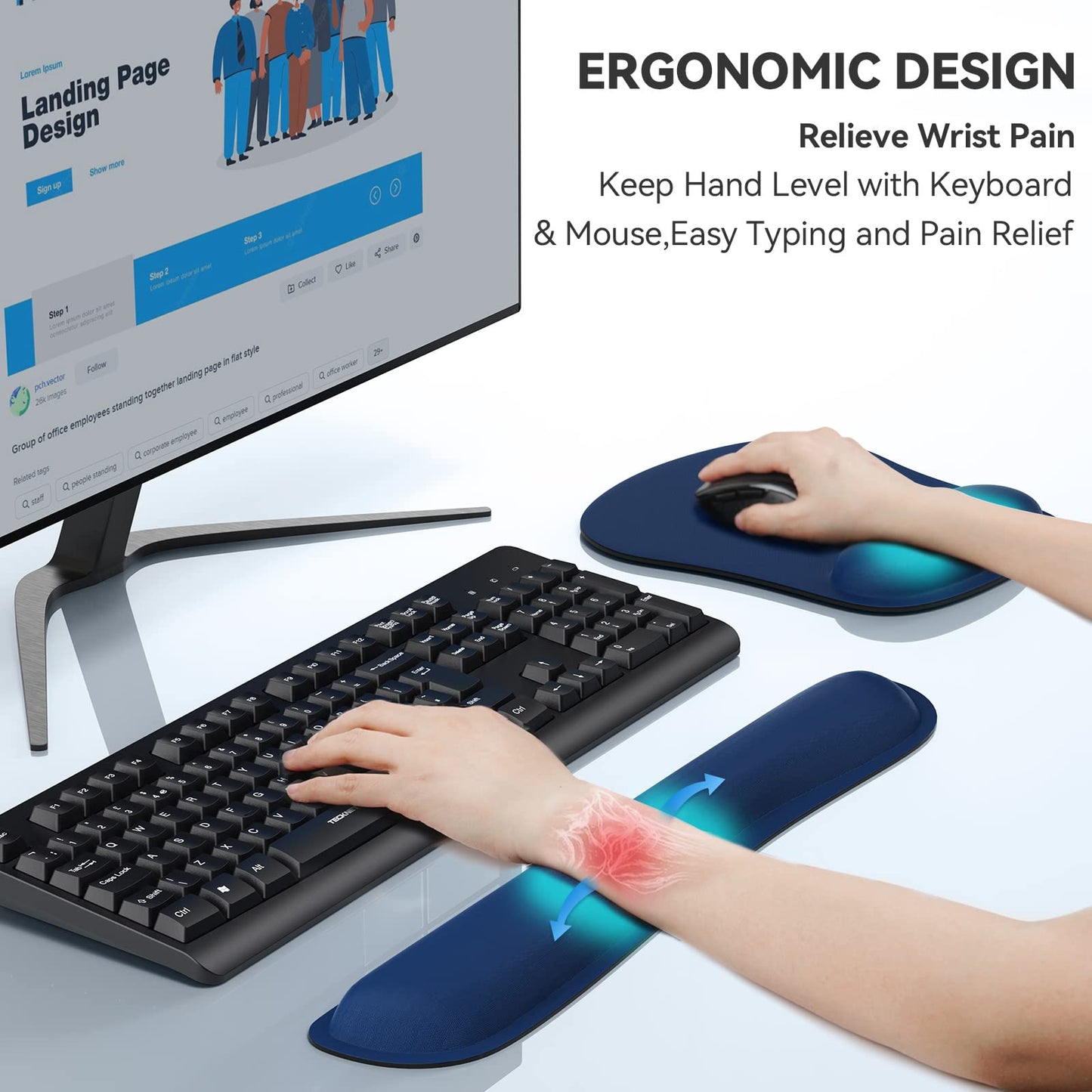 TECKNET Keyboard Wrist Rest and Mouse Pad with Wrist Support, Memory Foam Set for