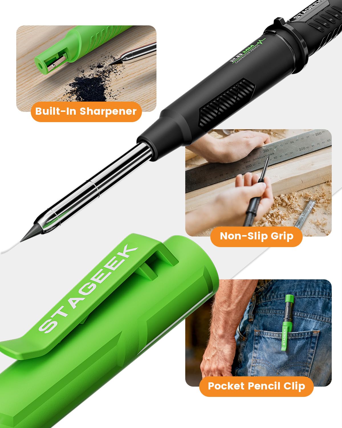 STAGEEK 2.8mm Mechanical Carpenter Pencils with Sharpener, Storage Case