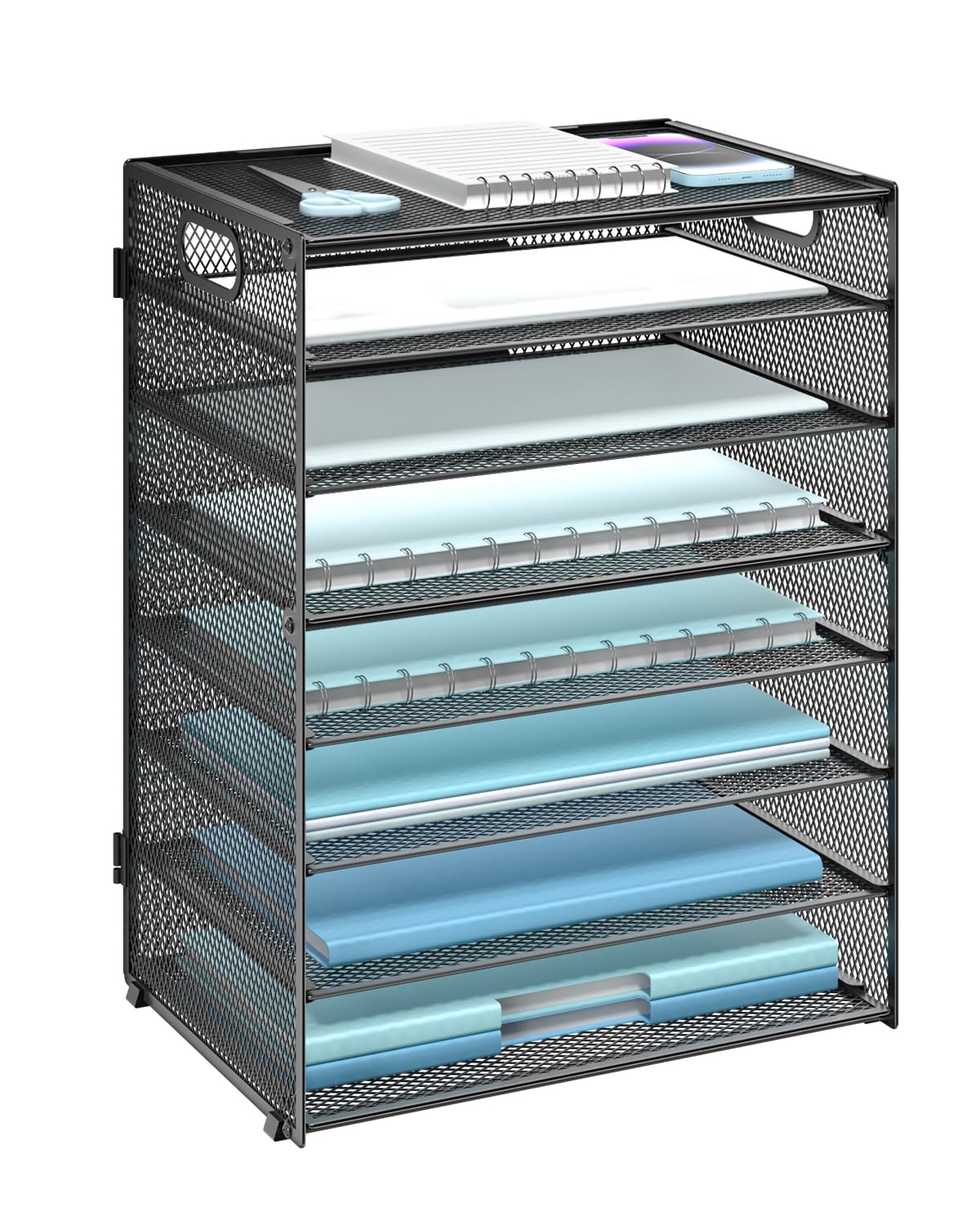 WALI Desk File Organizer, 8 Tier Desktop Paper Letter Tray Organizer with Handle, Office Desk