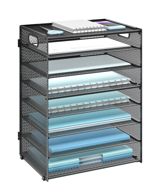 WALI Desk File Organizer, 8 Tier Desktop Paper Letter Tray Organizer with Handle, Office Desk