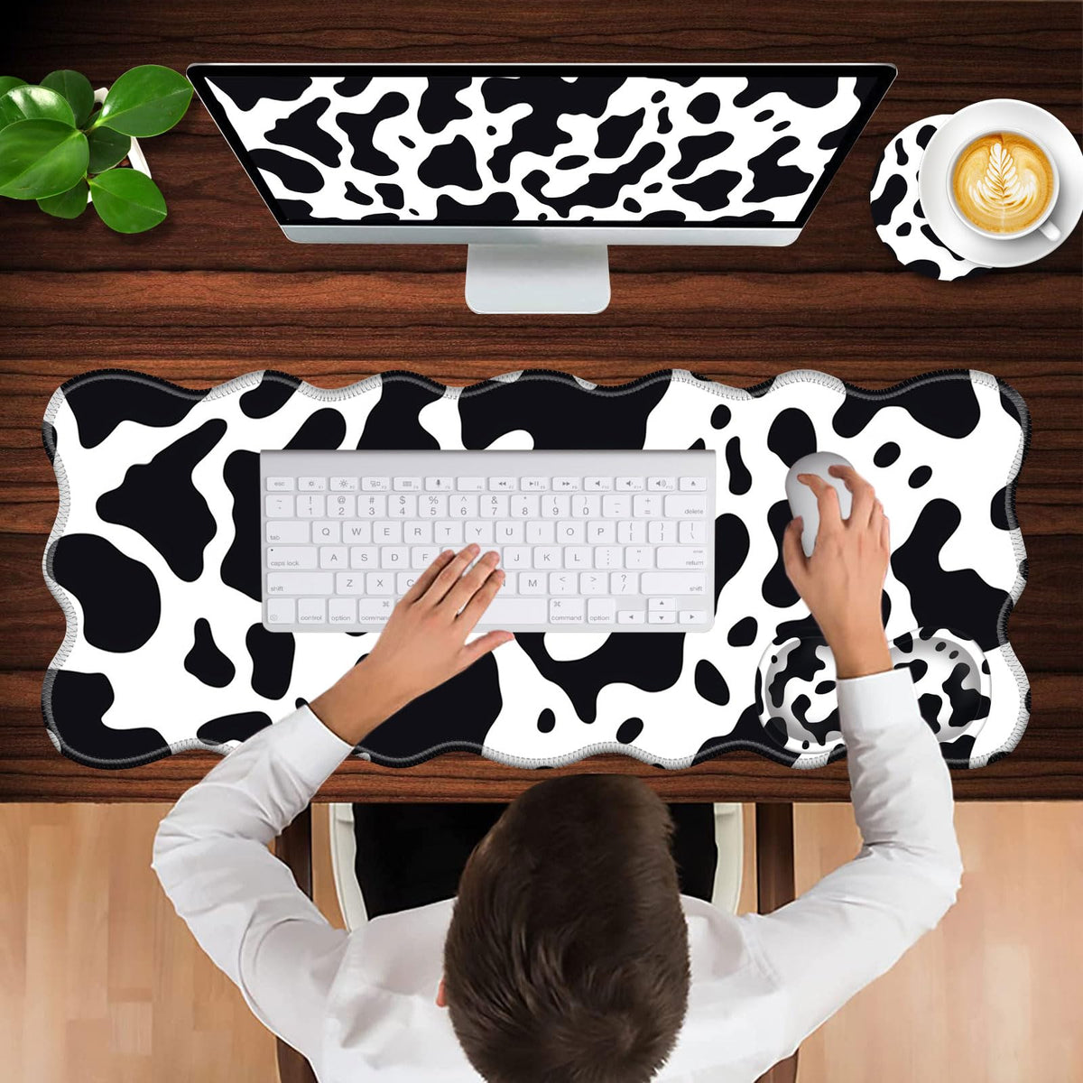 CICPLKSE Mouse Pad with Wrist Support + Desk Mat + Coaster 3 in 1 Set, XL Large Gaming Mousepad