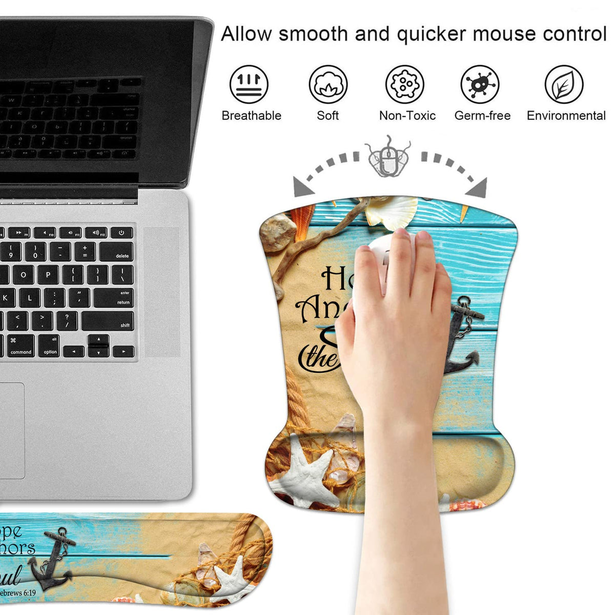 Keyboard Wrist Rest and Mouse Pad Wrist Support Set with Coasters, Non-Slip PU Base Ergonomic