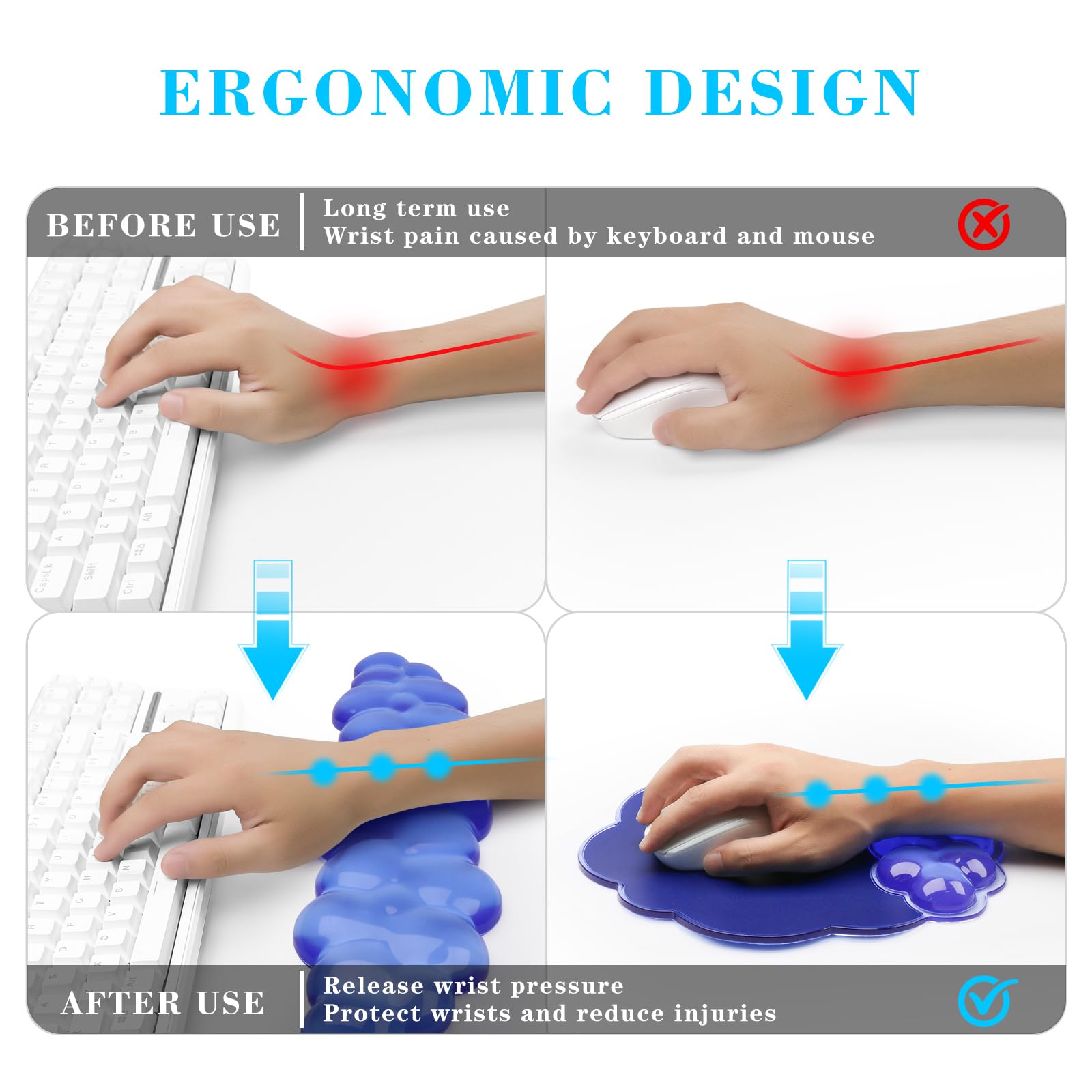 Gel Cloud Keyboard and Mouse Wrist Rest, Cute Wrist Support and Arm Support Rest for Typing Pain