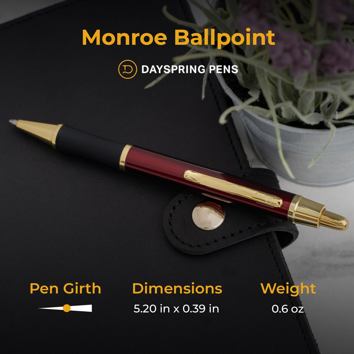 Dayspring Pens Monroe Personalized Ballpoint Pen, Ruby Red, 18k Gold Trim