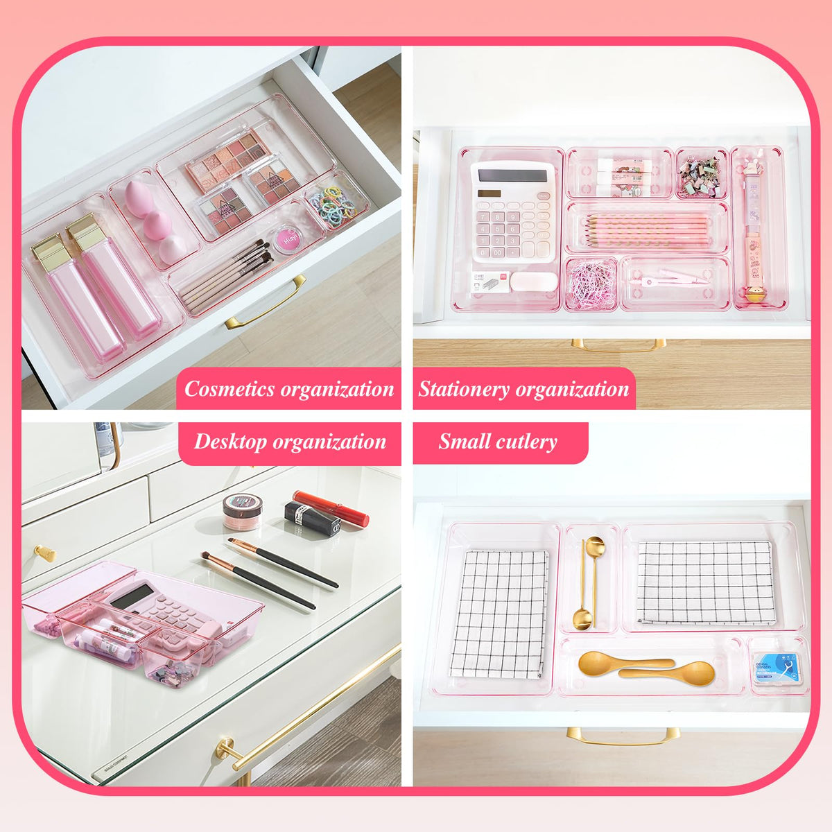 Trotianingyu Kitchen Desk Drawer Organizers Storage for Office, Small Acrylic Vanity Trays Makeup