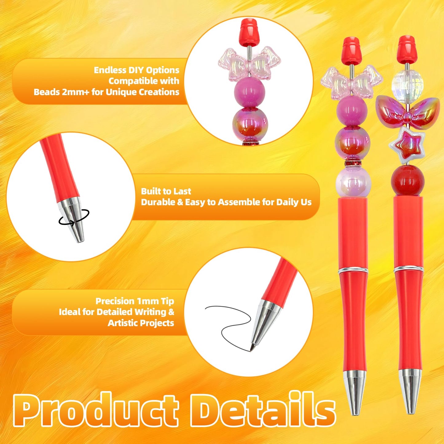Aolipuyet 210 Pieces DIY Beadable Pen Bulk Kit – 70PCS Ballpoint Pen with Refills & Bags – Perfect