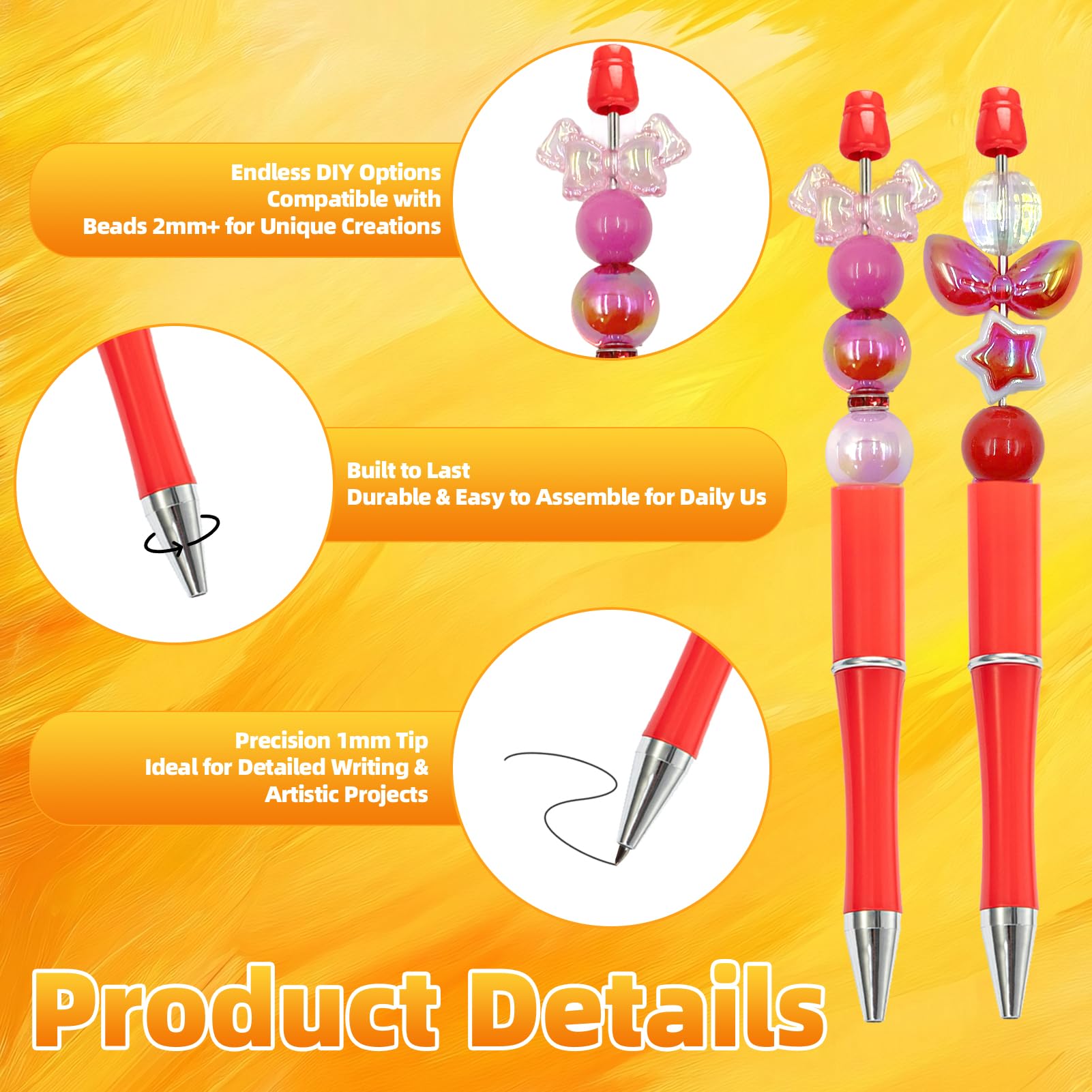 Aolipuyet 210 Pieces DIY Beadable Pen Bulk Kit – 70PCS Ballpoint Pen with Refills & Bags – Perfect