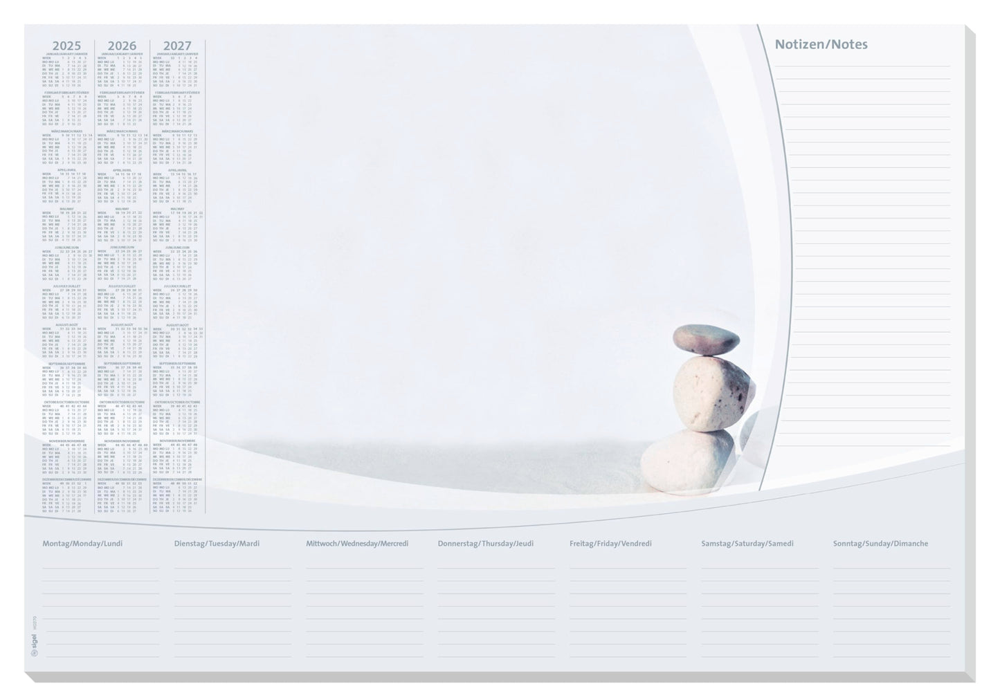 Sigel HO370 Desk pad, Design, Harmony with 3-Year Calendar and Weekly Planner, D/GB/F, 23.43 x