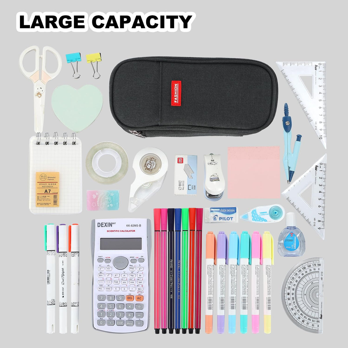 Large Pencil Bag for Boys Teens Kids School Zipper Pencil Pouch Black