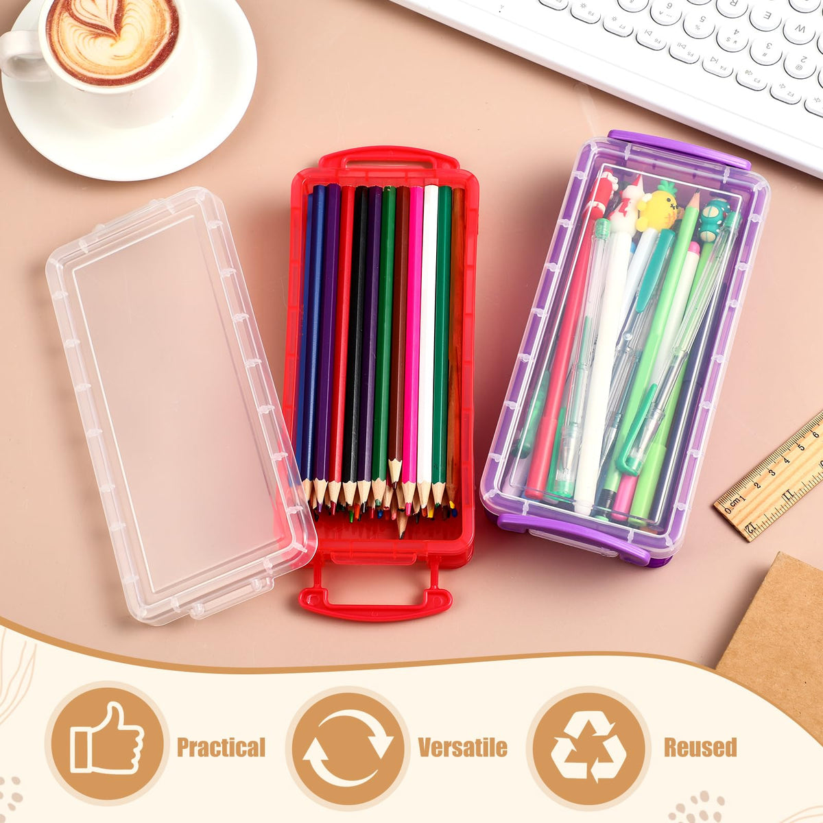 Gueevin 12 Pcs Pencil Box Clear Plastic Pencil Case, Mixed Colors