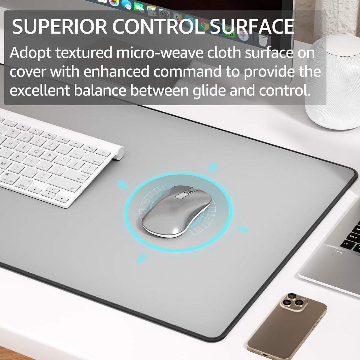KTRIO Large Gaming Mouse Pad, Desk Mat, 31.5 x 15.7 in, Silver Grey, XXL