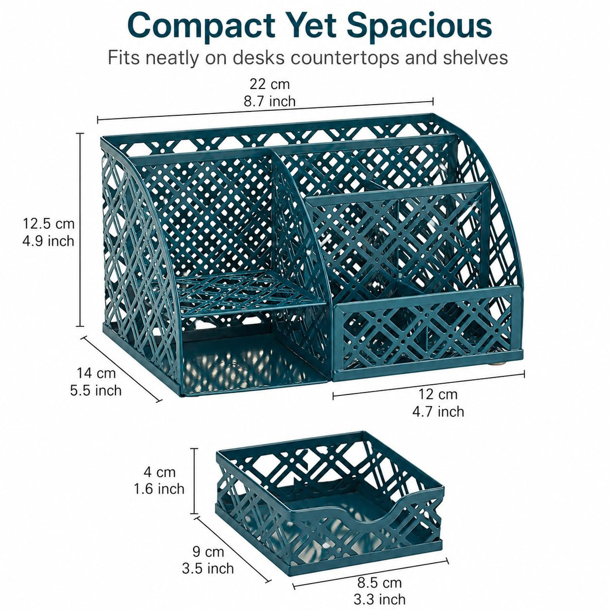 Exerz Desk Organizer Metal Mesh Caddy 7 Compartments Drawer Aegean Blue