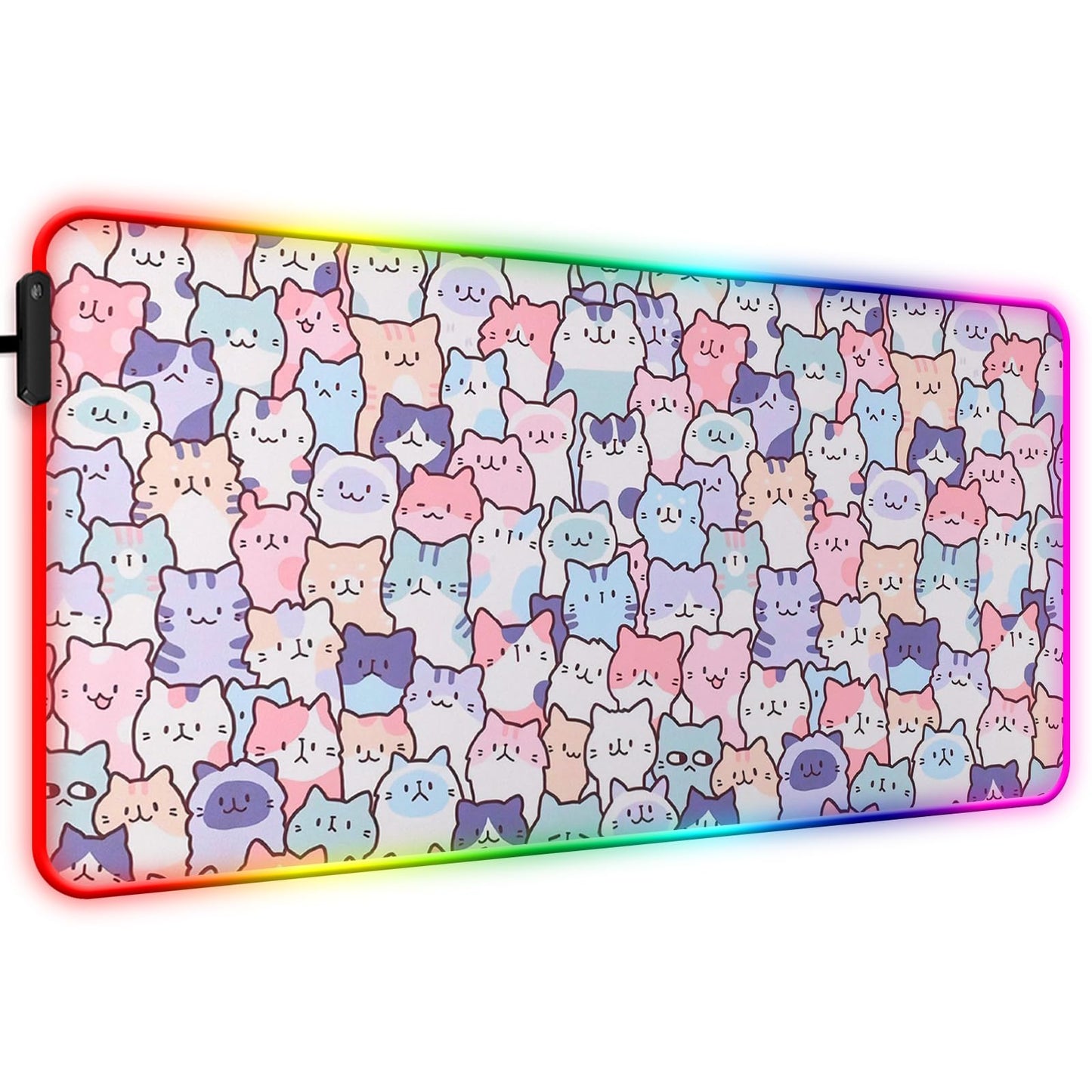 JIANG100 RGB Cute Kawaii Cat Gaming Desk Mat & Mouse Pad, XL, Pink