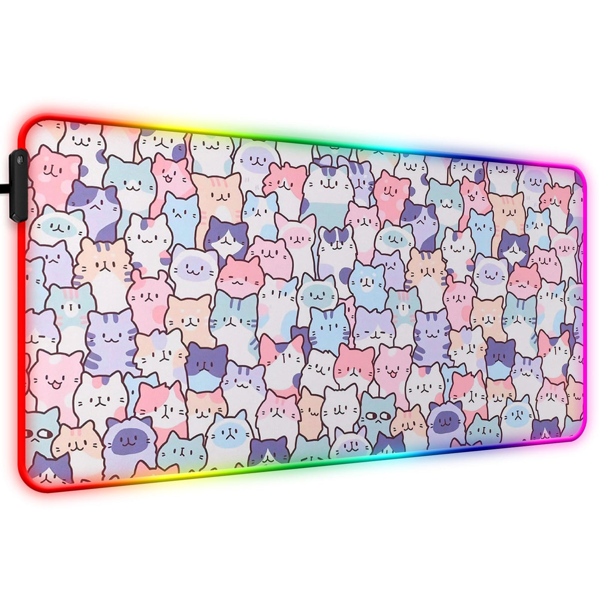 JIANG100 RGB Cute Kawaii Cat Gaming Desk Mat & Mouse Pad, XL, Pink