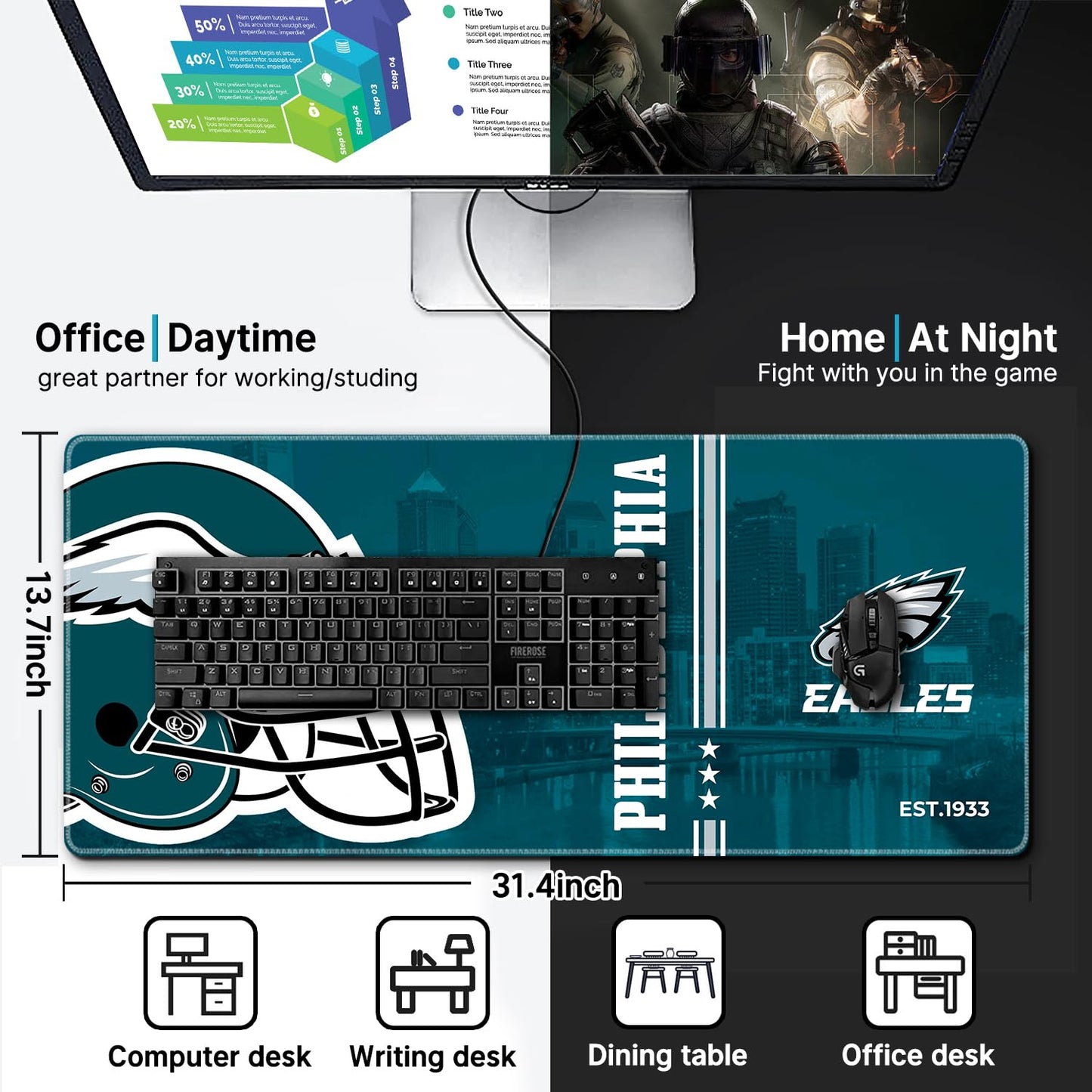 Large Stitched Edges Gaming Mouse Pad,31.5 X 13.8 Inch Mousepad for Laptop Computer Desktop