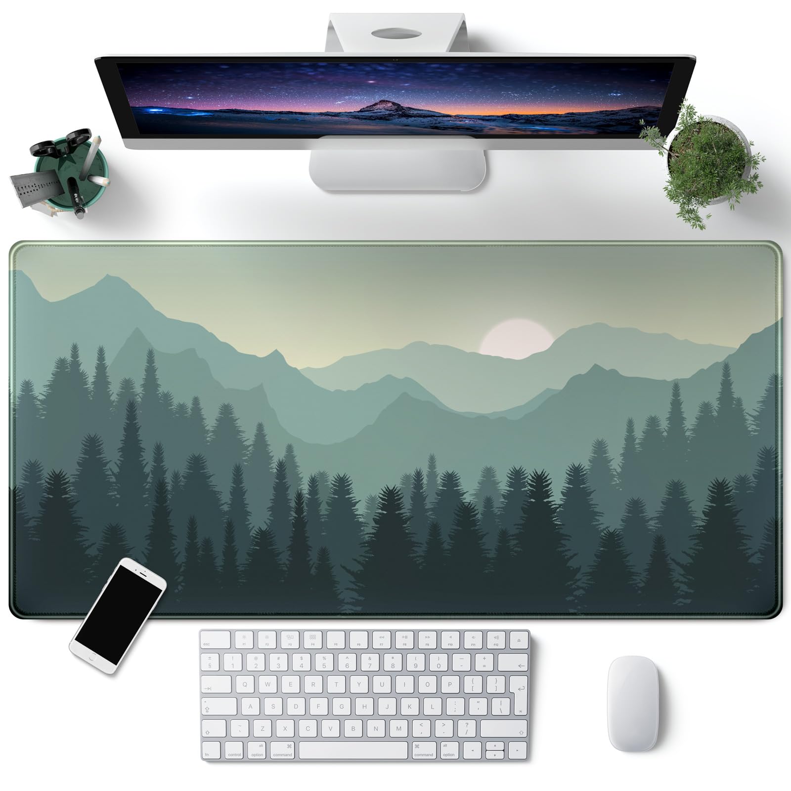 Forest Desk Mat Green Nature Large Mouse Pad XXL 31.5''X 15.7'' Landscape Aesthetic Desk Pad Gaming