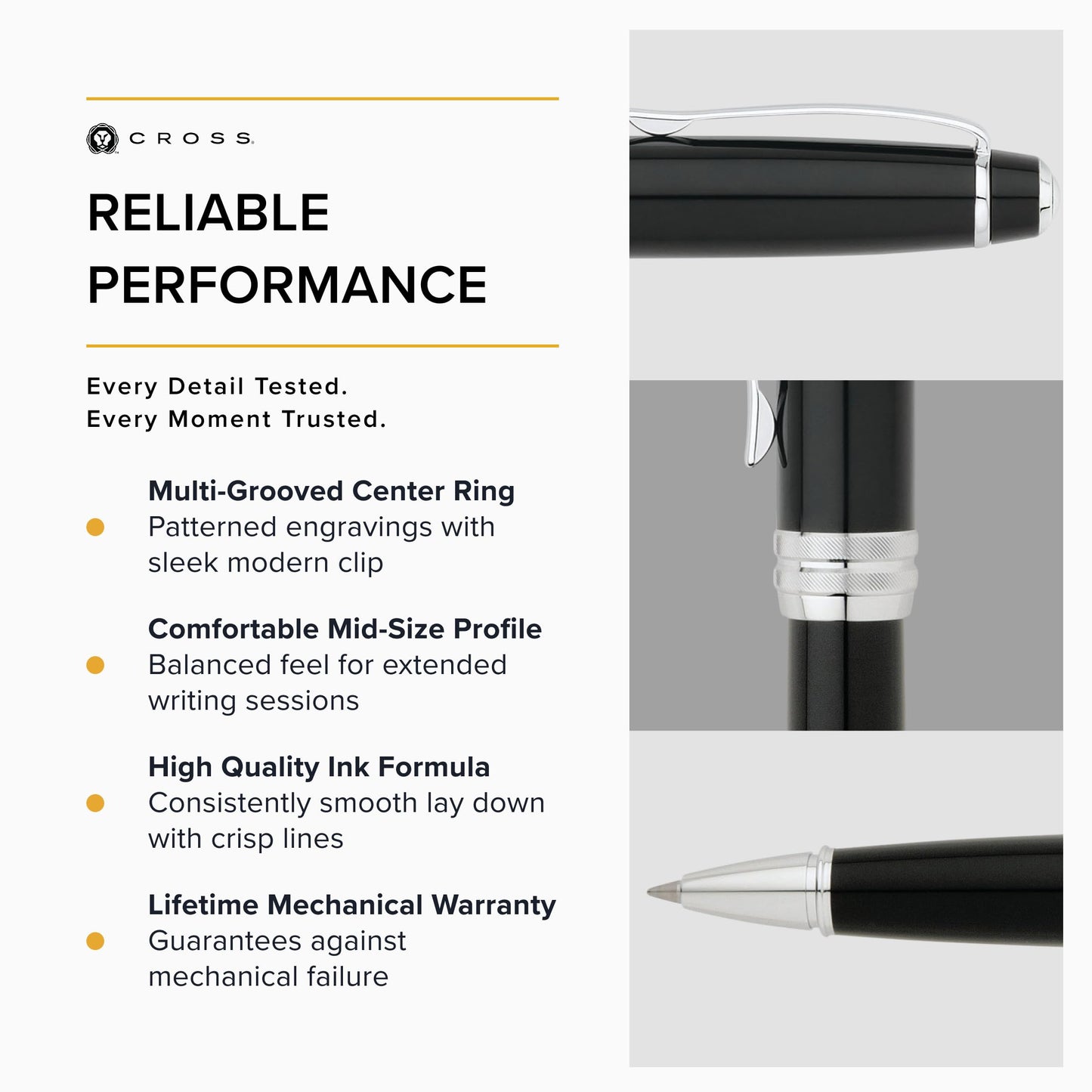 Cross Bailey Black Lacquer Rollerball Pen, Medium Point, Black Ink