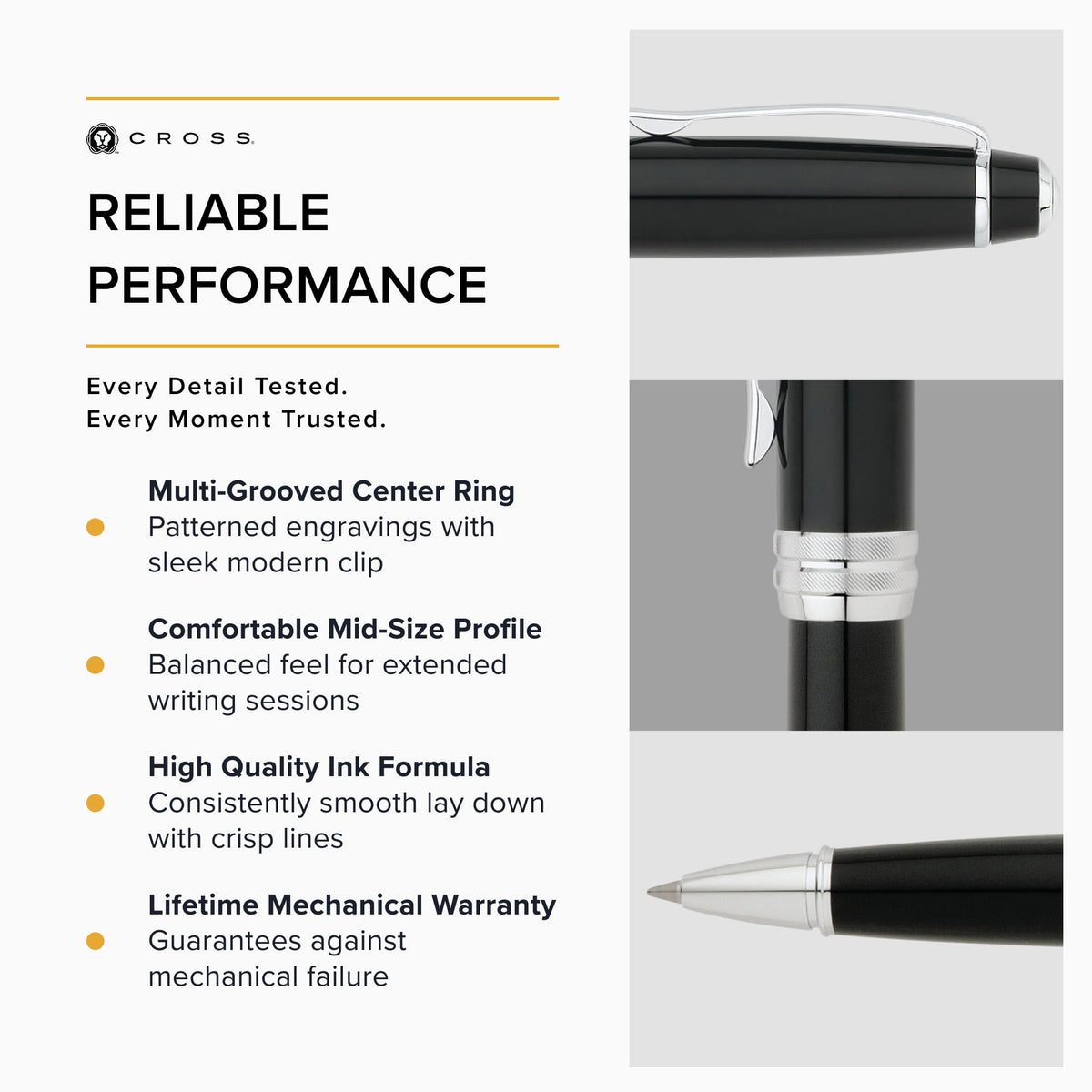Cross Bailey Black Lacquer Rollerball Pen, Medium Point, Black Ink