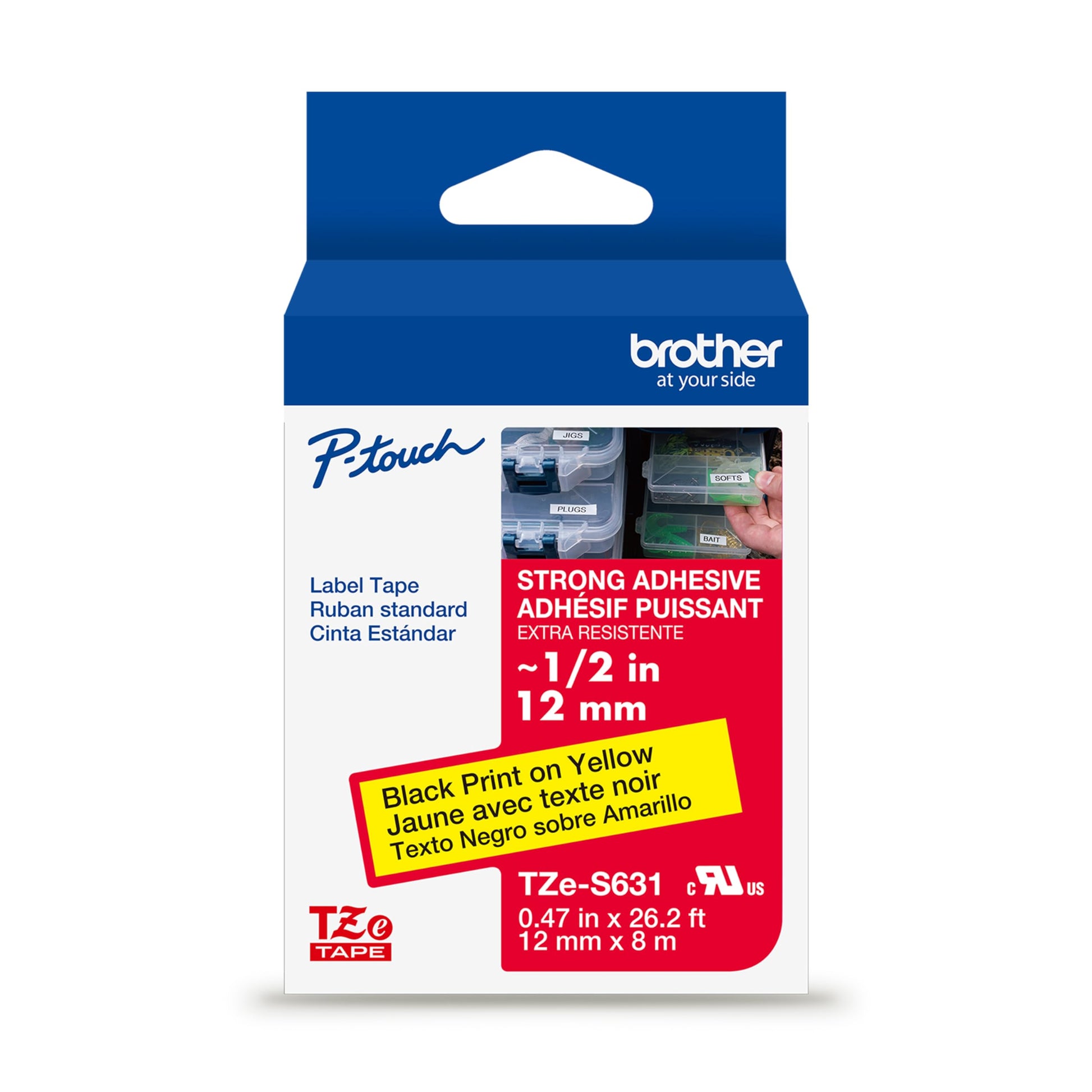 Brother Genuine P-Touch TZe Black Print on Yellow Label Tape (TZeS631), Strong Adhesive Laminated