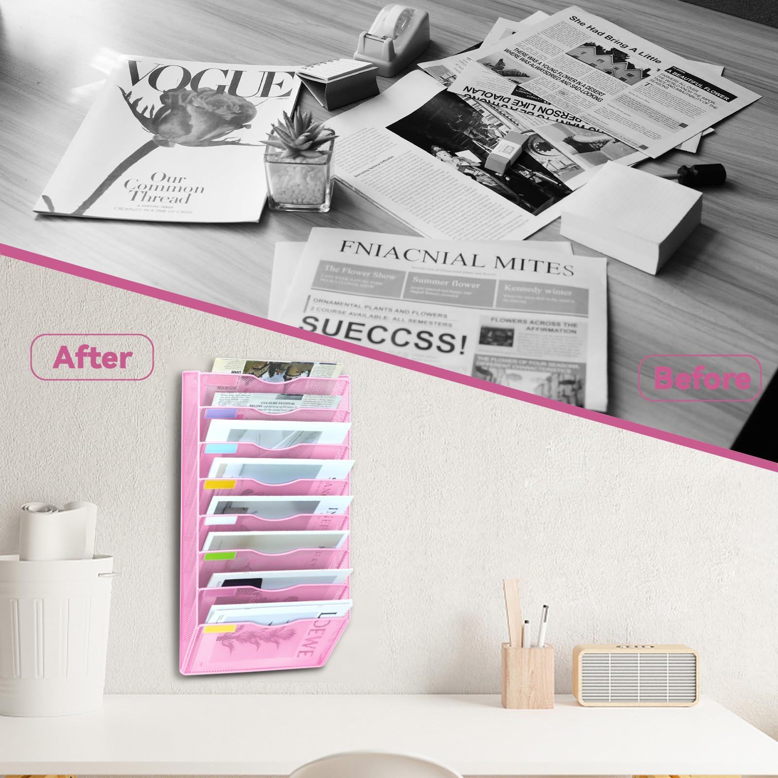 ideallife 8 Pockets Mesh Wall File Holder Organizer Office Hanging File Folder Magazine Rack