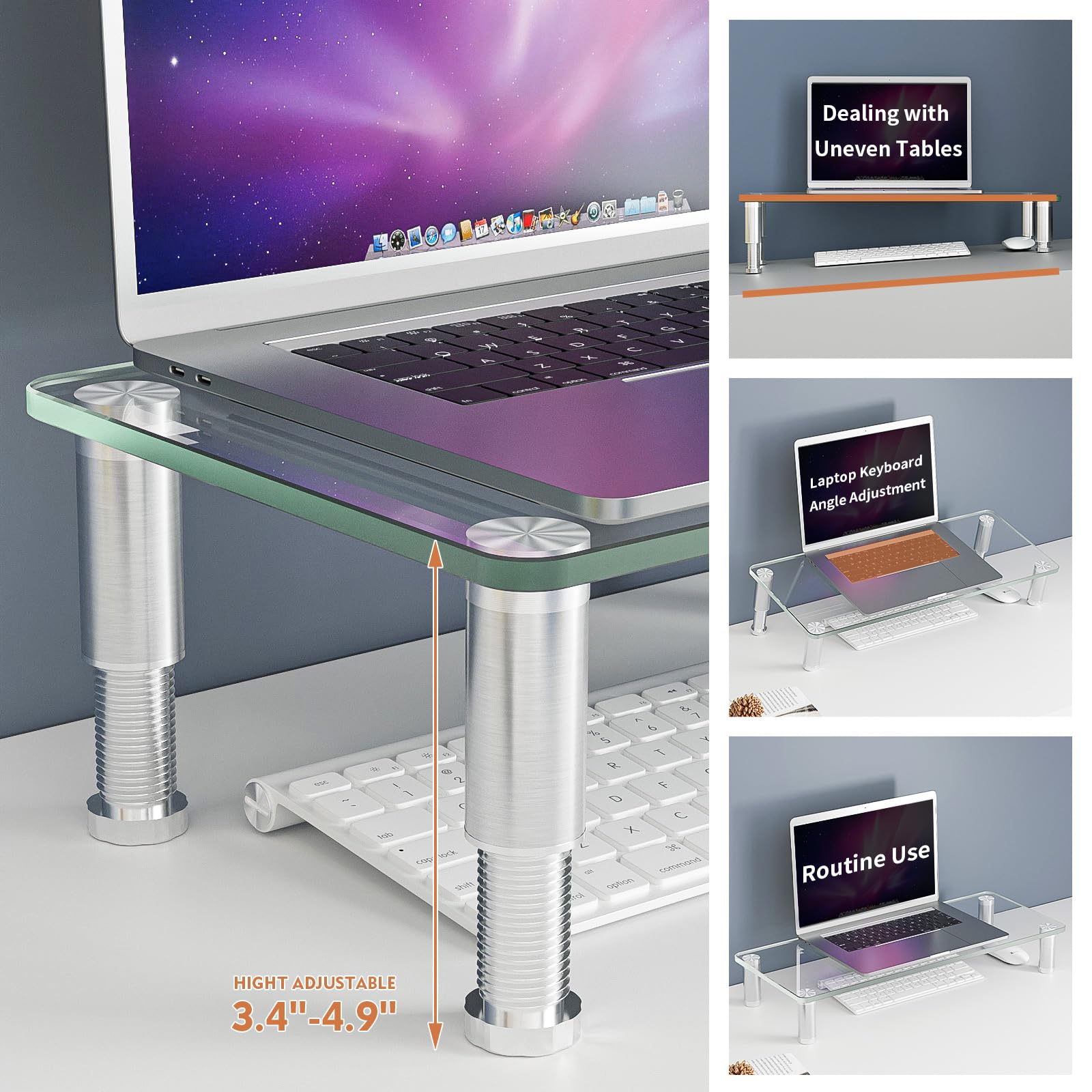 Hemudu Clear Computer Monitor Riser with Height Adjustable Multi Media Desktop Stand for Flat