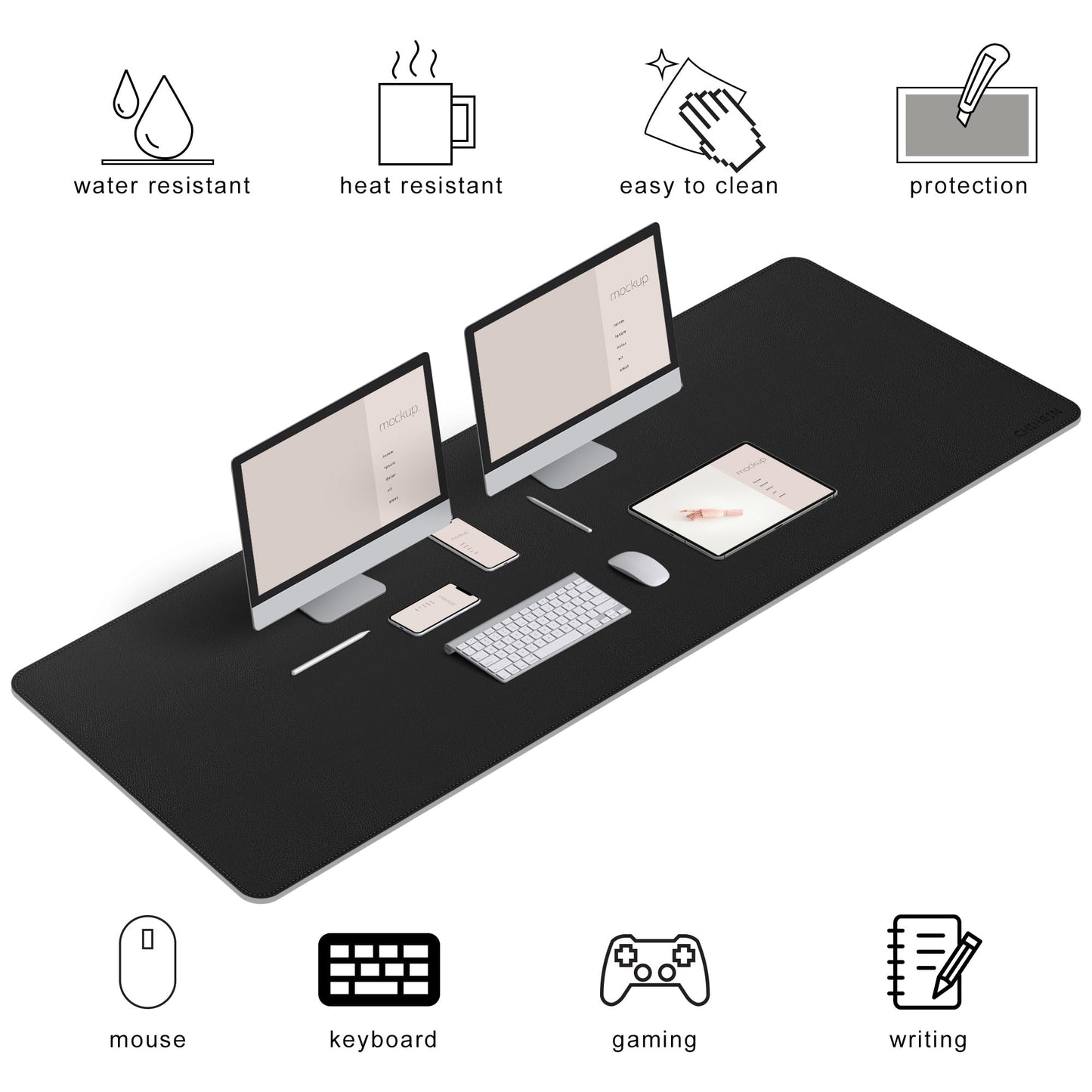 Chihein 67" x 24" 4XL PU Leather Desk Mat (Black/Gray), Huge Mouse Pad, Dual Sided Desk Pad