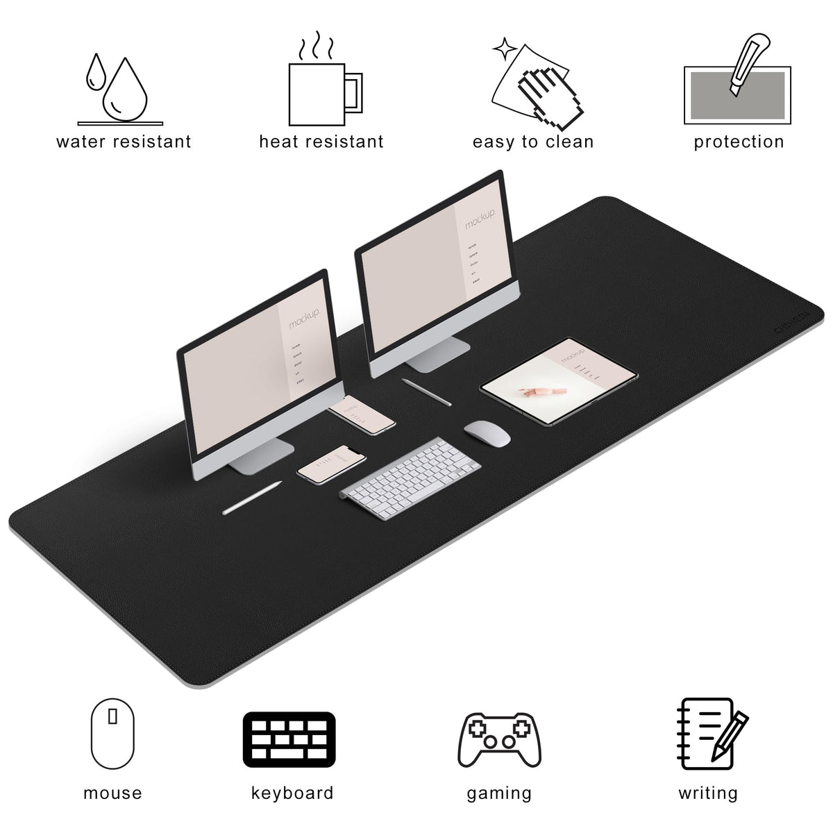 Chihein 67" x 24" 4XL PU Leather Desk Mat (Black/Gray), Huge Mouse Pad, Dual Sided Desk Pad